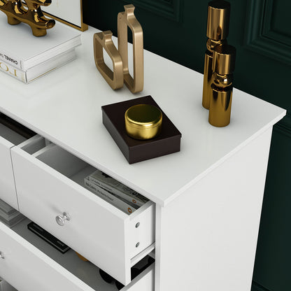 Commode double avec tiroirs et portes à poignées argentées