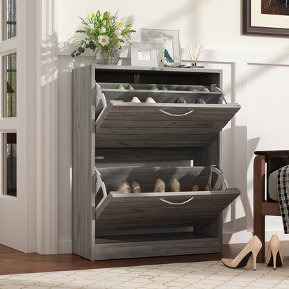 Meuble à chaussures à 2 tiroirs rabattables, meuble de rangement à chaussures à 2 niveaux pour entrée 