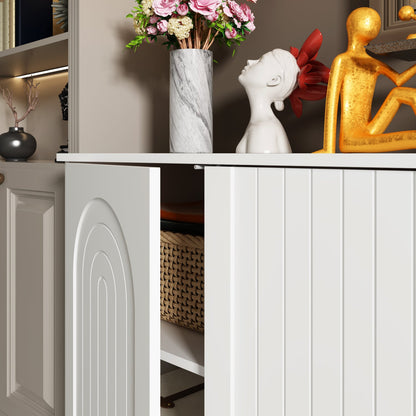 Buffet console en finition blanche, 4 portes en forme de U