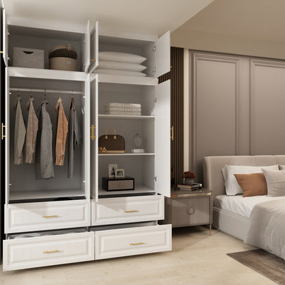 Armoire familiale, armoire de chambre, dressing à 4 portes et tiroirs