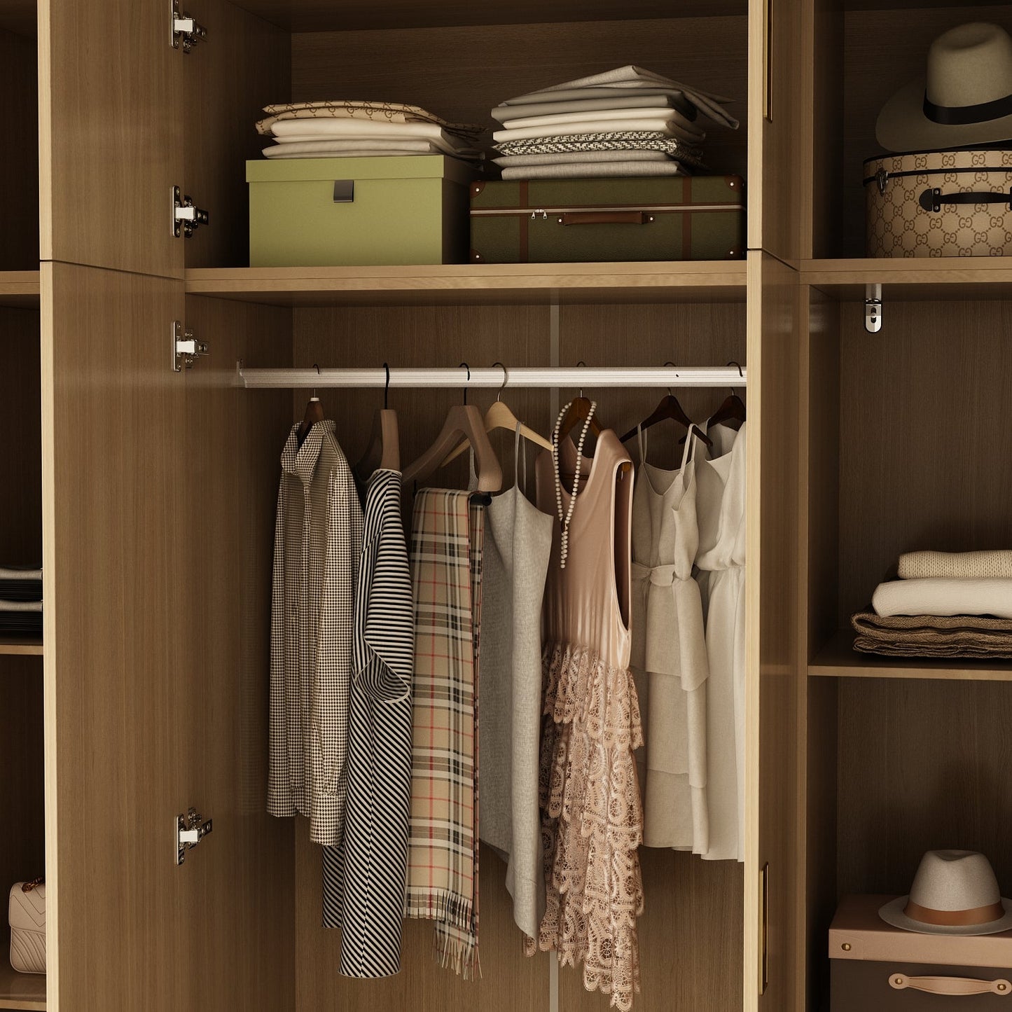 Armoire-penderie avec tringle, 2 tiroirs et étagères