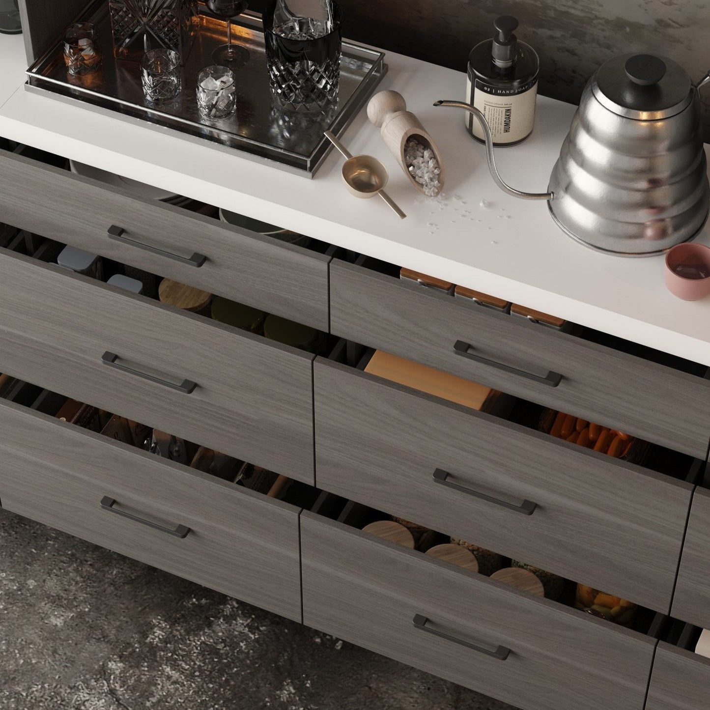 Buffet de cuisine de grande taille (94,5 po) avec garde-manger intégré