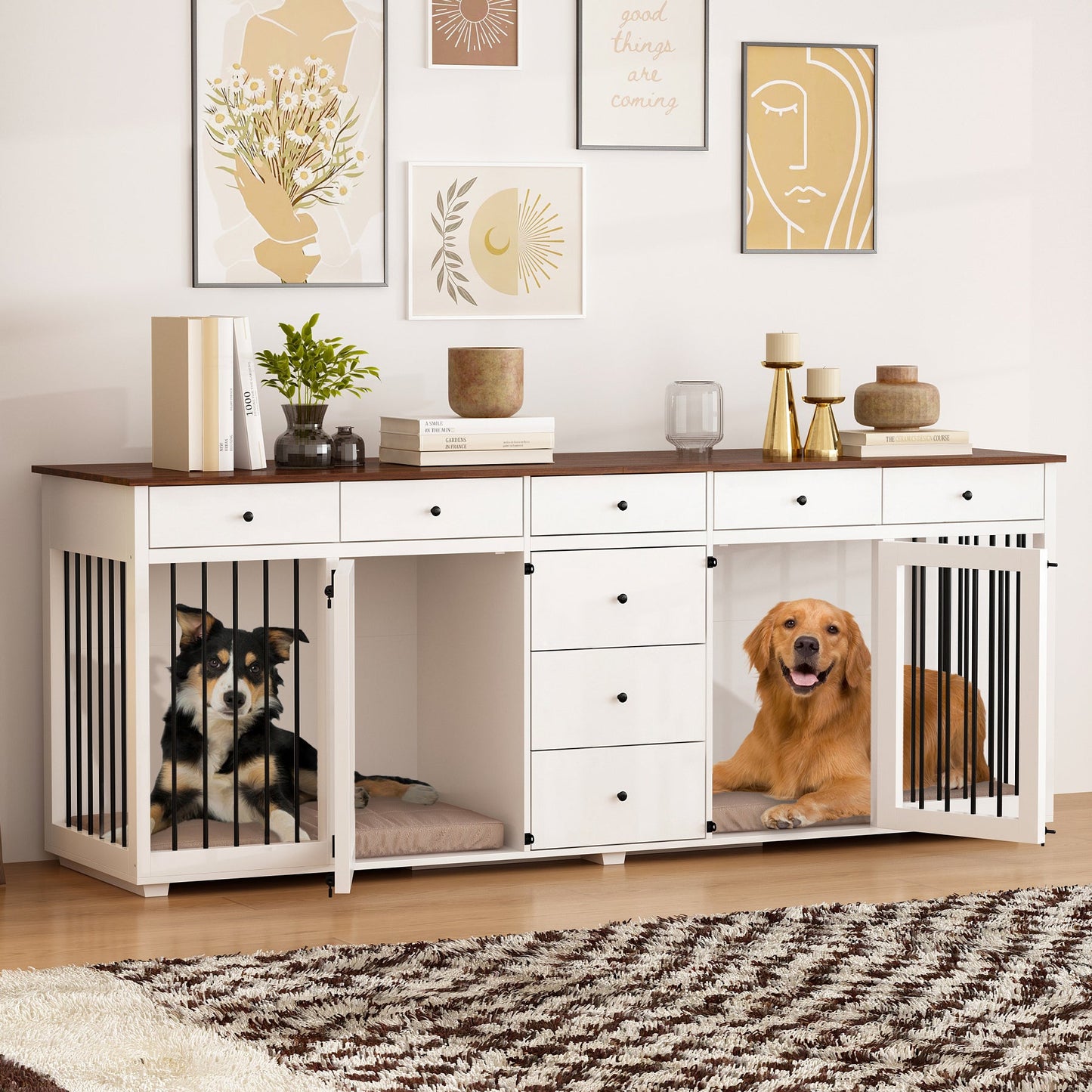 Meuble pour cage de grand chien avec 8 tiroirs