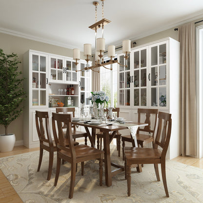 Vitrine d'angle avec étagère de rangement et bibliothèque, combinant 4 portes vitrées et 2 tiroirs