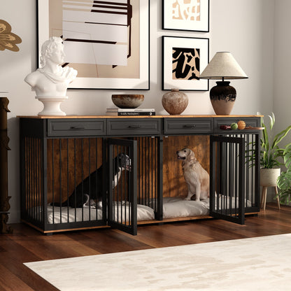 Grand meuble pour cage de chien avec 4 tiroirs et séparateurs