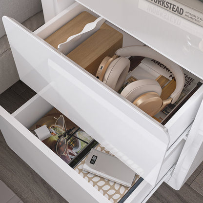 Table de chevet laquée brillante avec éclairage LED et 2 tiroirs