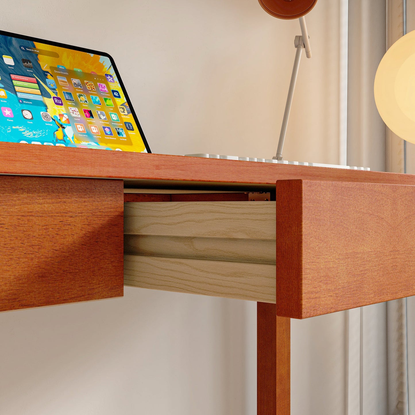 Bureau à double tiroir en bois d'hévéa