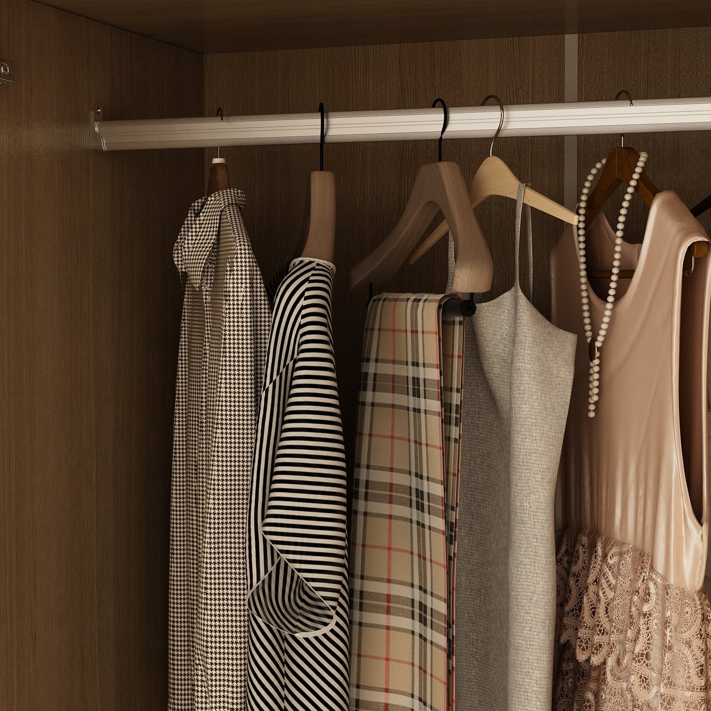 Armoire-penderie avec tringle, 2 tiroirs et étagères