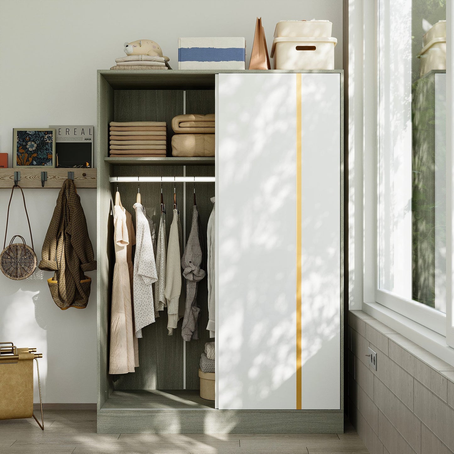 Système de placard à portes coulissantes blanc chaud