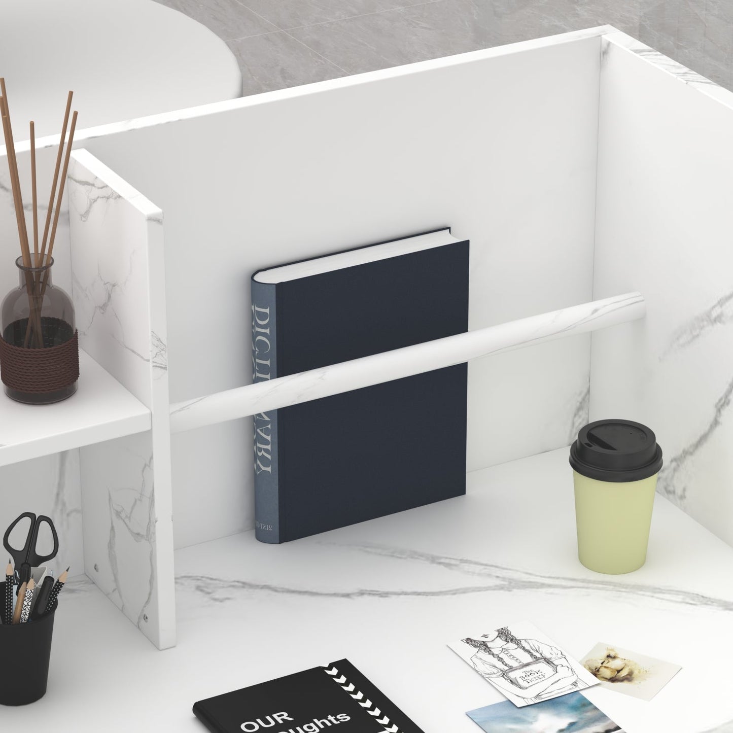 Bureau d'accueil moderne en bois avec armoire de rangement verrouillable, 47 pouces de large. 