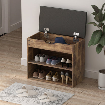 Banc de rangement pour chaussures, étagère à chaussures rembourrée avec 2 compartiments