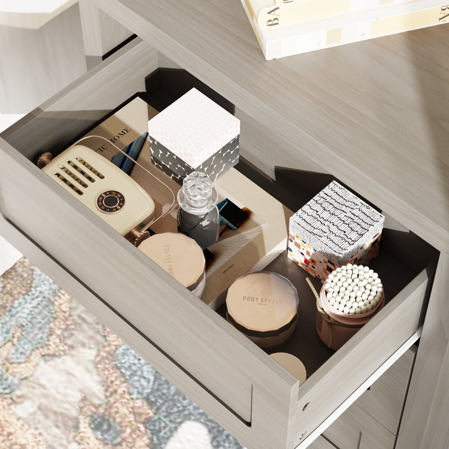 Table de chevet à 3 tiroirs au design rustique