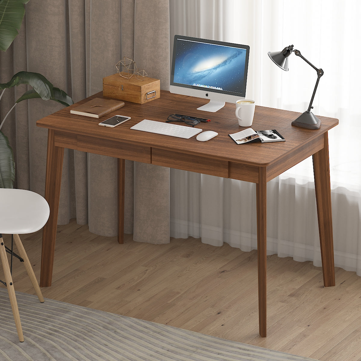 Bureau minimaliste en bois blanc, table d'étude pour bureau, 39,4 cm de large