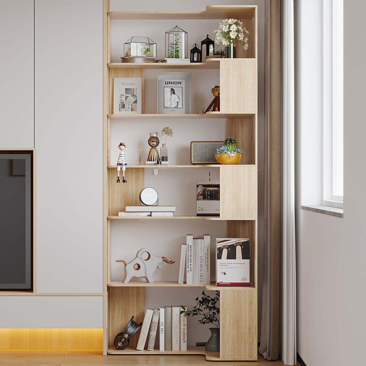 Bibliothèque d'exposition géométrique à 7 étagères (81,9 pouces)