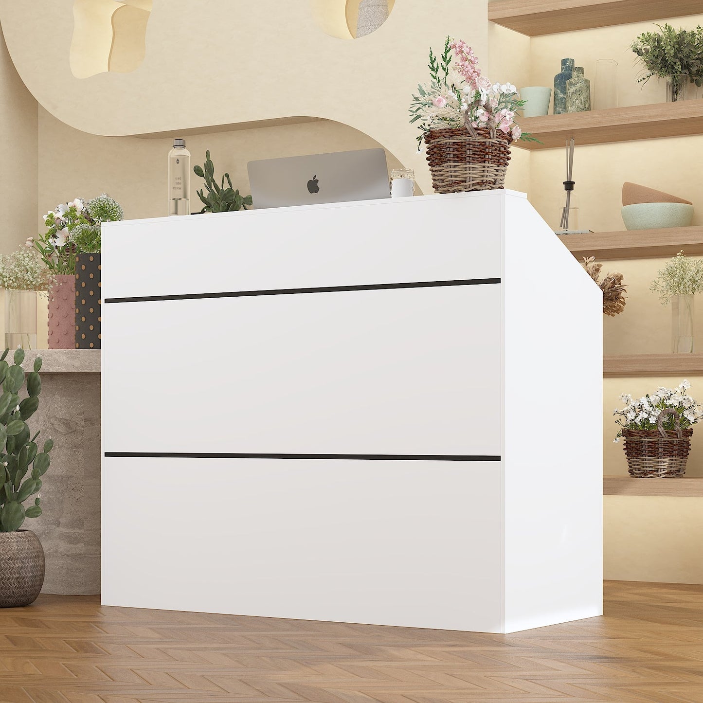 Bureau d'accueil de 47,2 pouces de large avec étagères ouvertes