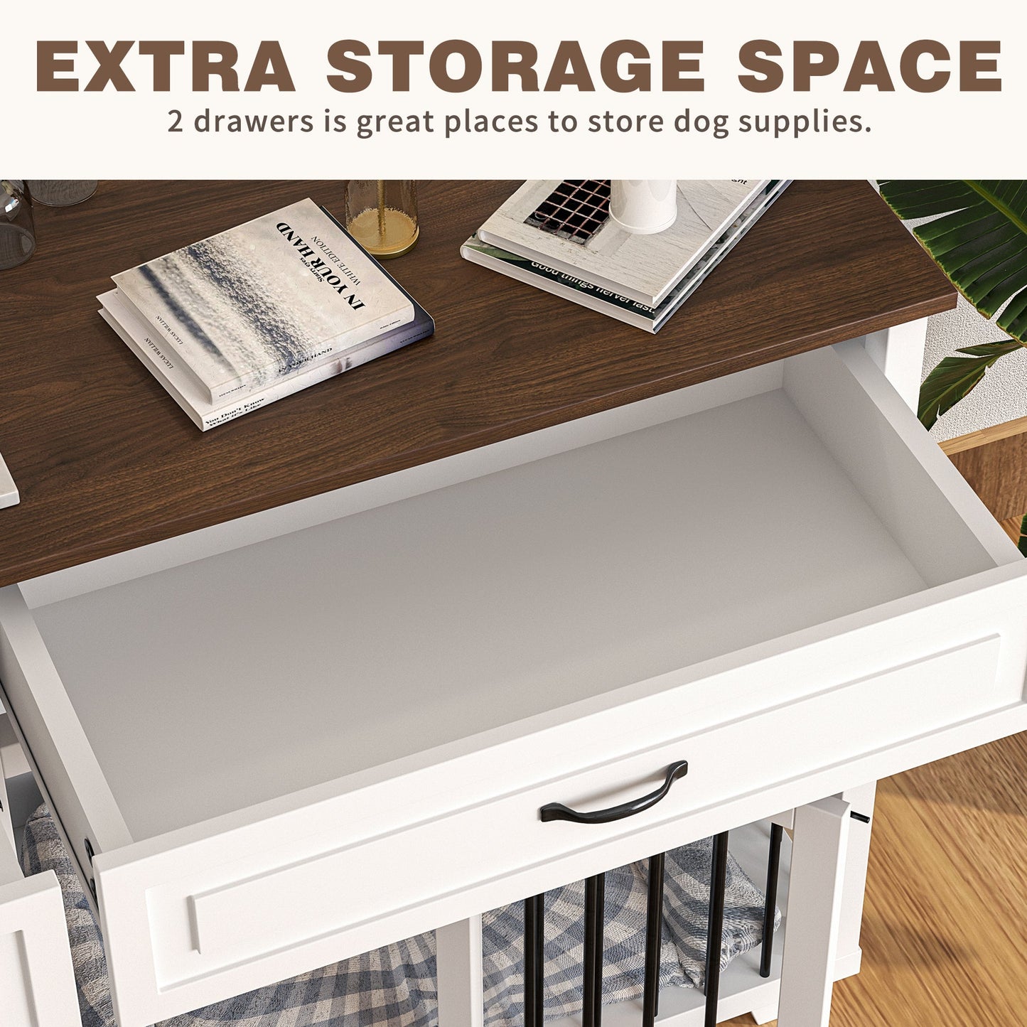 Grande cage en bois pour chien avec 2 tiroirs et séparateurs