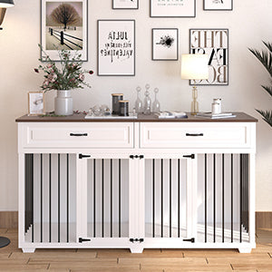 Grande cage en bois pour chien avec 2 tiroirs et séparateurs