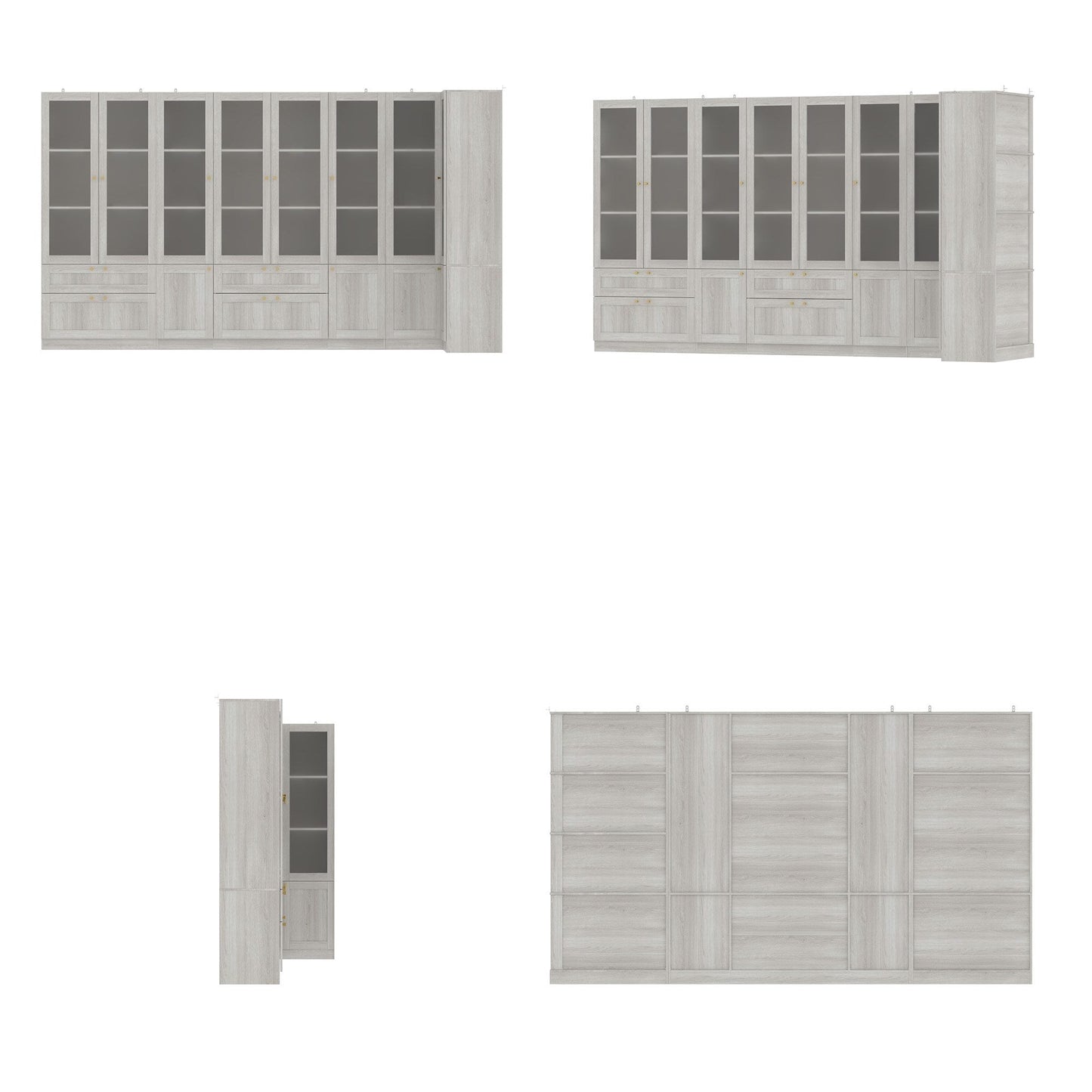 Bibliothèque modulaire à 4 tiroirs avec portes en verre dépoli, 71 po H x 126 po L