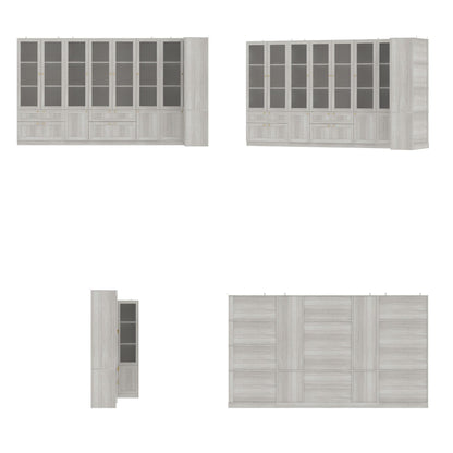 Bibliothèque modulaire à 4 tiroirs avec portes en verre dépoli, 71 po H x 126 po L