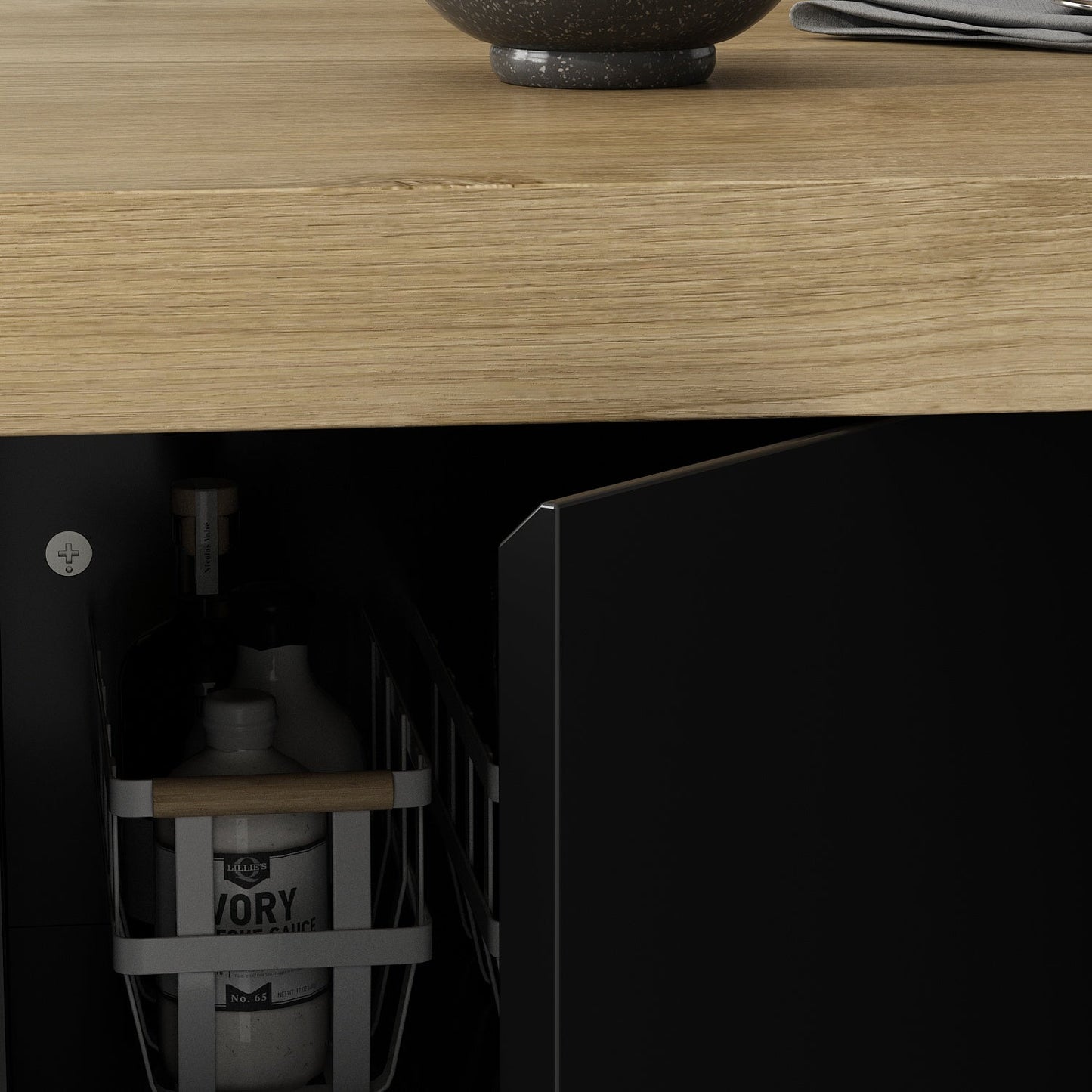 Îlot de cuisine avec plateau en bois massif et composite