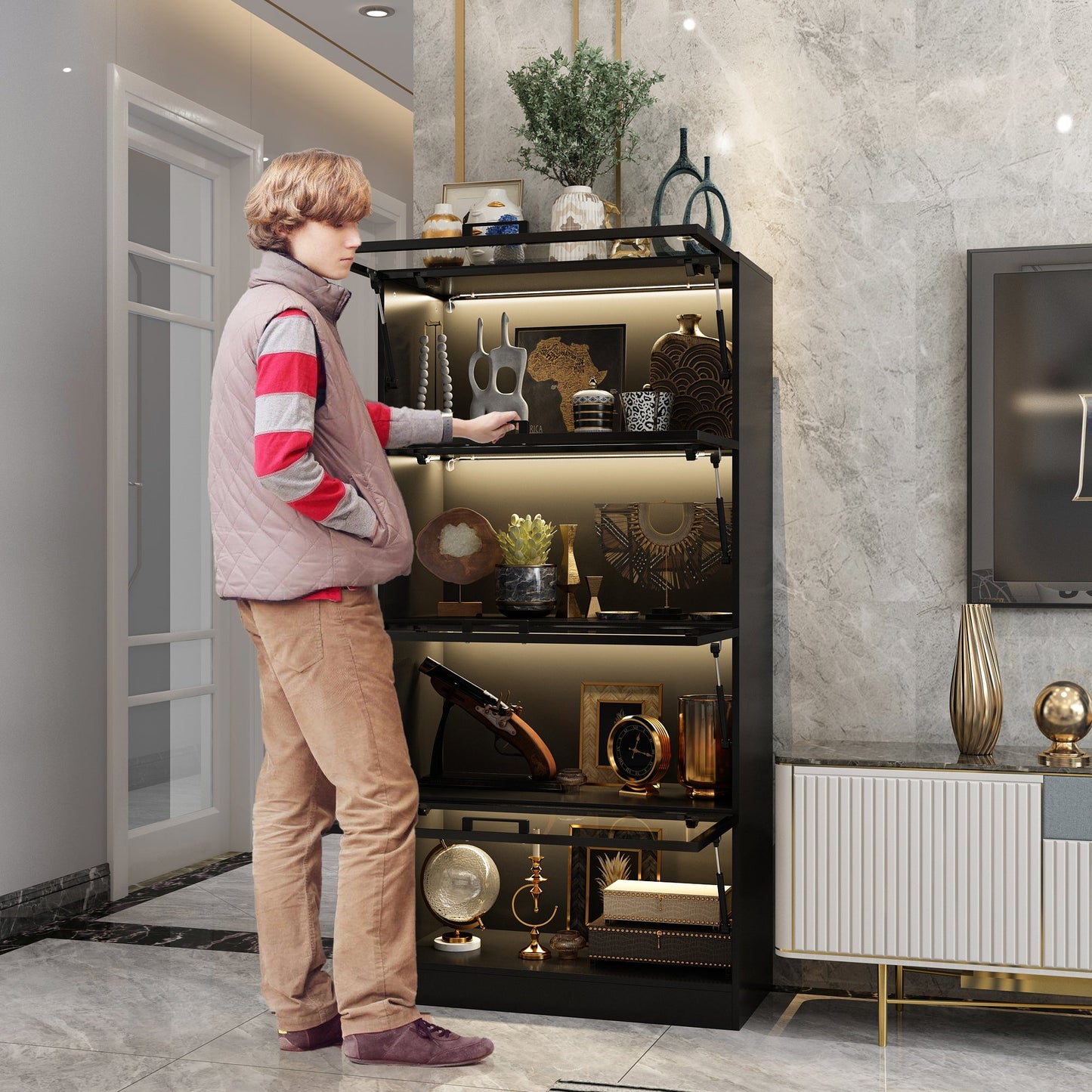 Vitrine vitrée à 4 niveaux avec éclairage LED