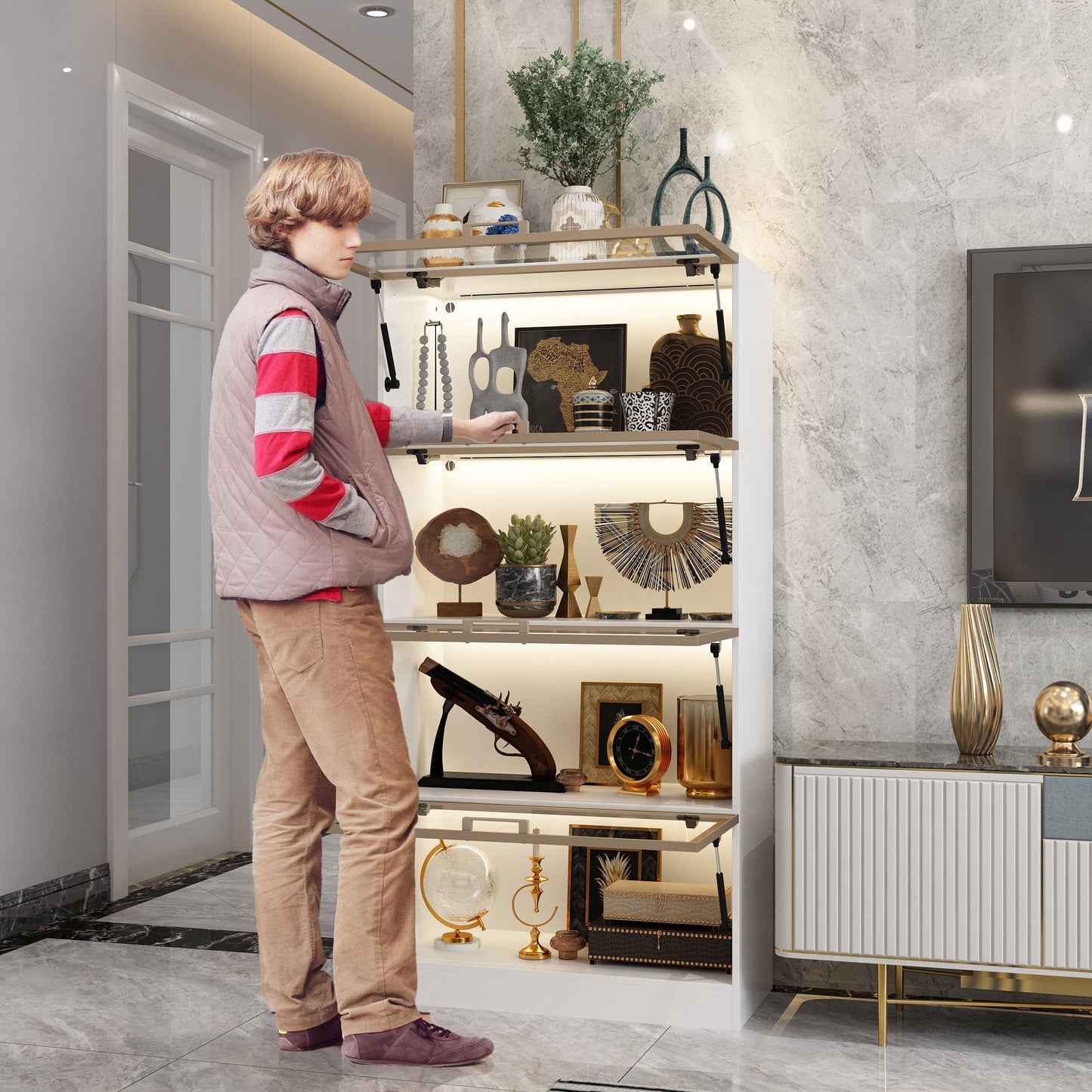 Vitrine vitrée à 4 niveaux avec éclairage LED