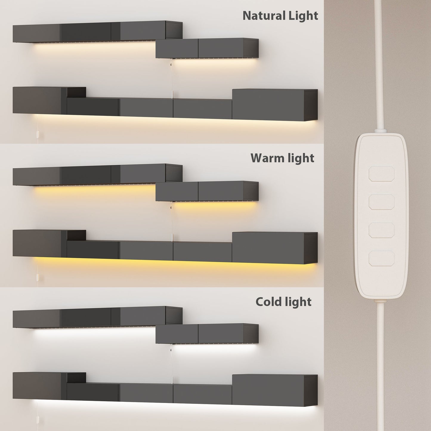 Meuble TV 2 pièces laqué brillant avec éclairage