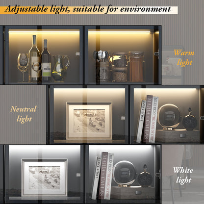 Vitrine de rangement avec éclairage LED et portes en verre trempé