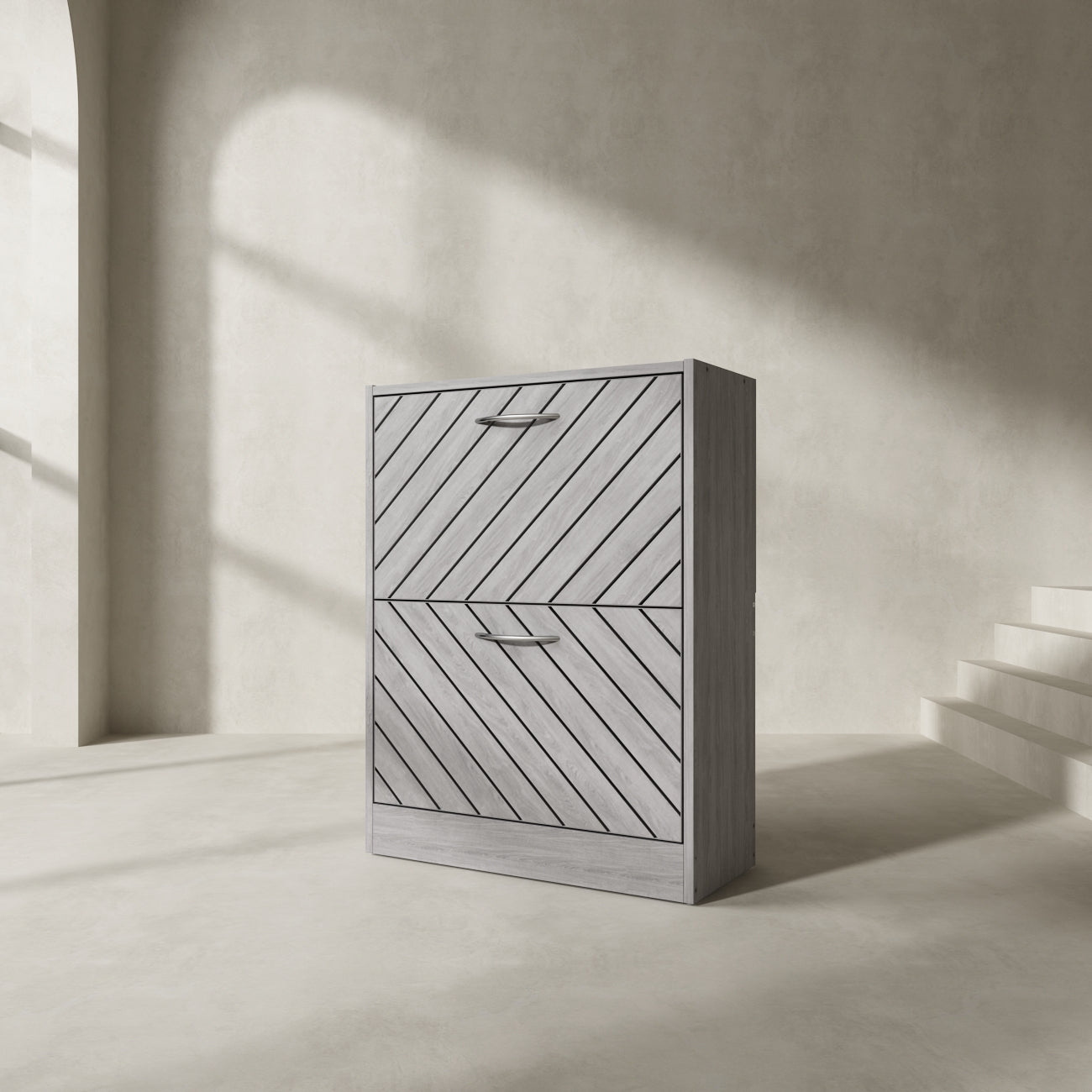 Meuble à chaussures rustique pour entrée, avec 2 tiroirs rabattables