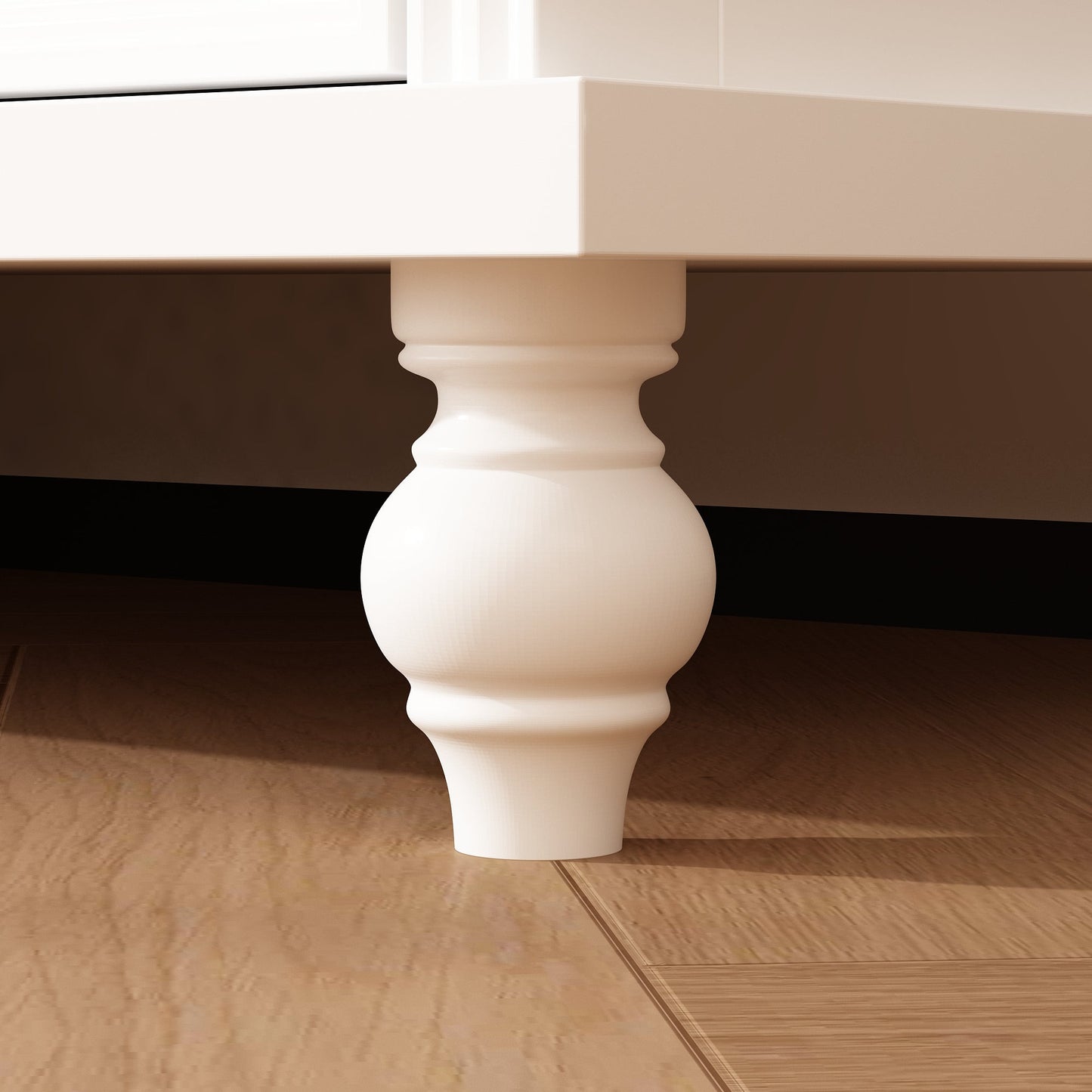 Bibliothèque blanche cintrée à 5 niveaux avec portes et tiroirs en verre, 77 po H x 50 po L