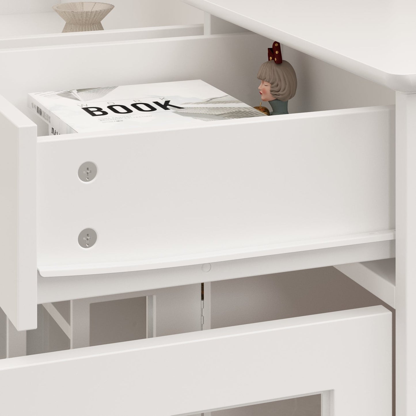 Buffet de cuisine avec portes vitrées, 3 tiroirs et 6 compartiments de rangement