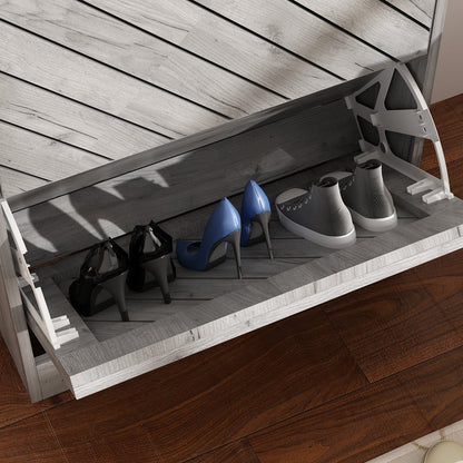 Meuble à chaussures vieilli avec 3 tiroirs rabattables pour entrée et couloir 