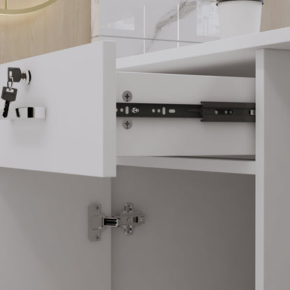 Bureau d'accueil avec comptoir, tiroir verrouillable et étagère