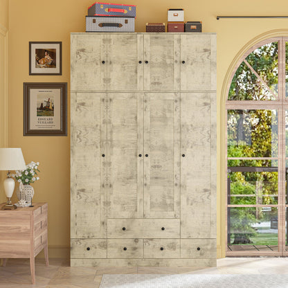 Grande armoire-penderie pour chambre à coucher, meuble de rangement à 4 portes et 5 tiroirs