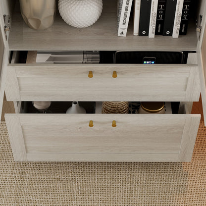 Bibliothèque modulaire à 4 tiroirs avec portes en verre dépoli, 71 po H x 126 po L