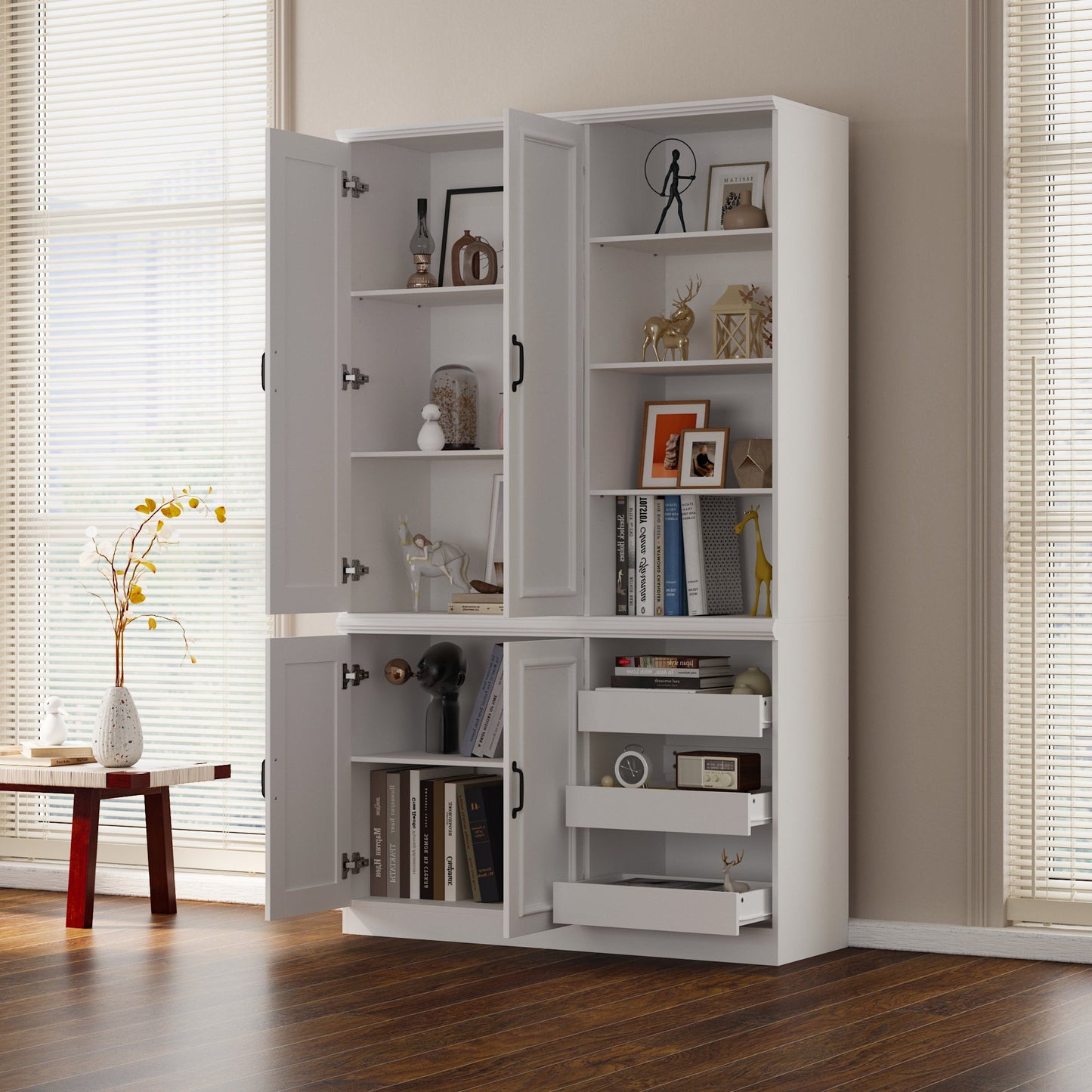 Armoire de rangement de bureau 47,2'' L x 78,7'' H avec 3 tiroirs ouverts