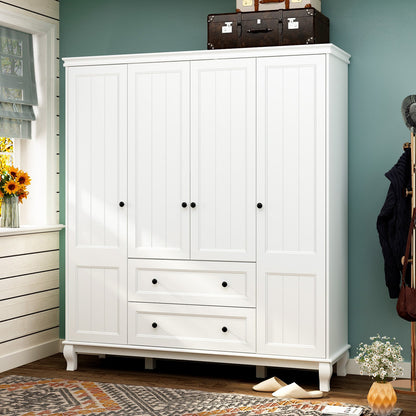 Armoire-penderie avec étagères et tiroirs de rangement, finition blanche, pour chambre à coucher