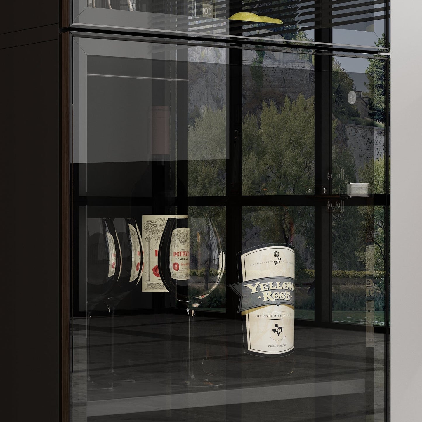 Vitrine de rangement avec éclairage LED et portes en verre trempé