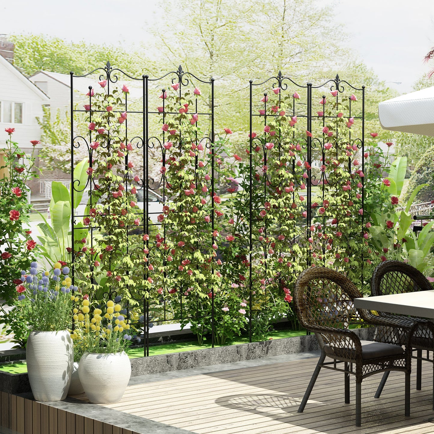 Treillis métallique robuste en fer noir antirouille pour plantes (lot de 2), 70,9 po H x 19,7 po L