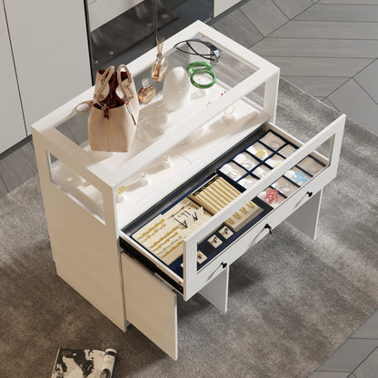 Armoire à bijoux à 1 tiroir et 3 portes avec plateau en verre trempé