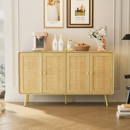 Buffet moderne du milieu du siècle avec portes en rotin et étagères réglables