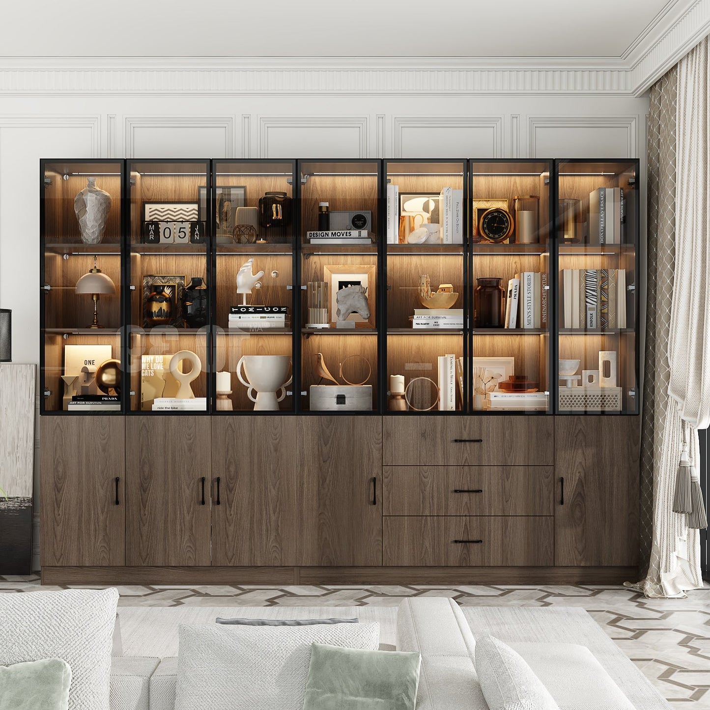 Bibliothèque combinée avec éclairage LED