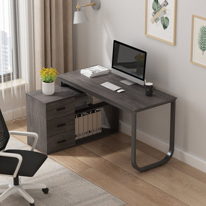 Bureau d'angle en L de 55 pouces avec étagères et tiroirs 