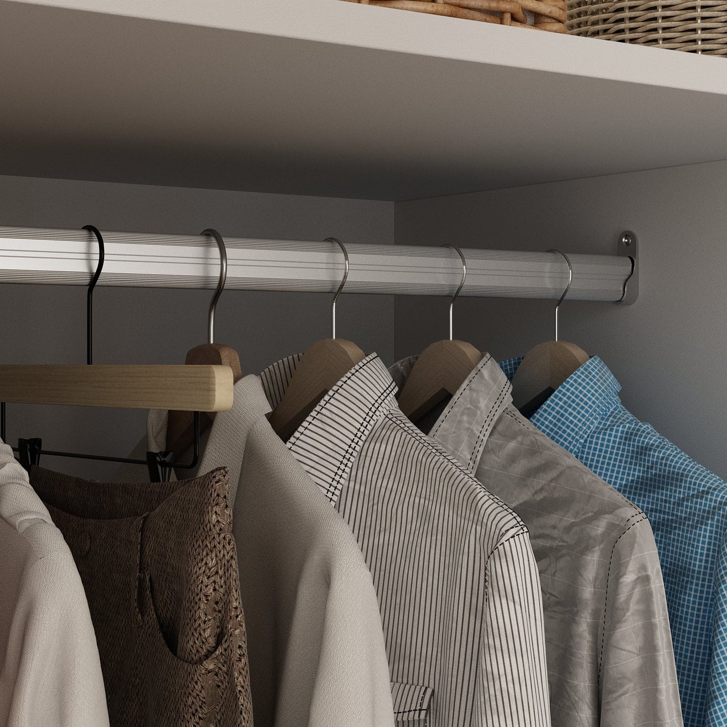 Armoire de rangement en bois manufacturé, grande penderie familiale avec barres de suspension