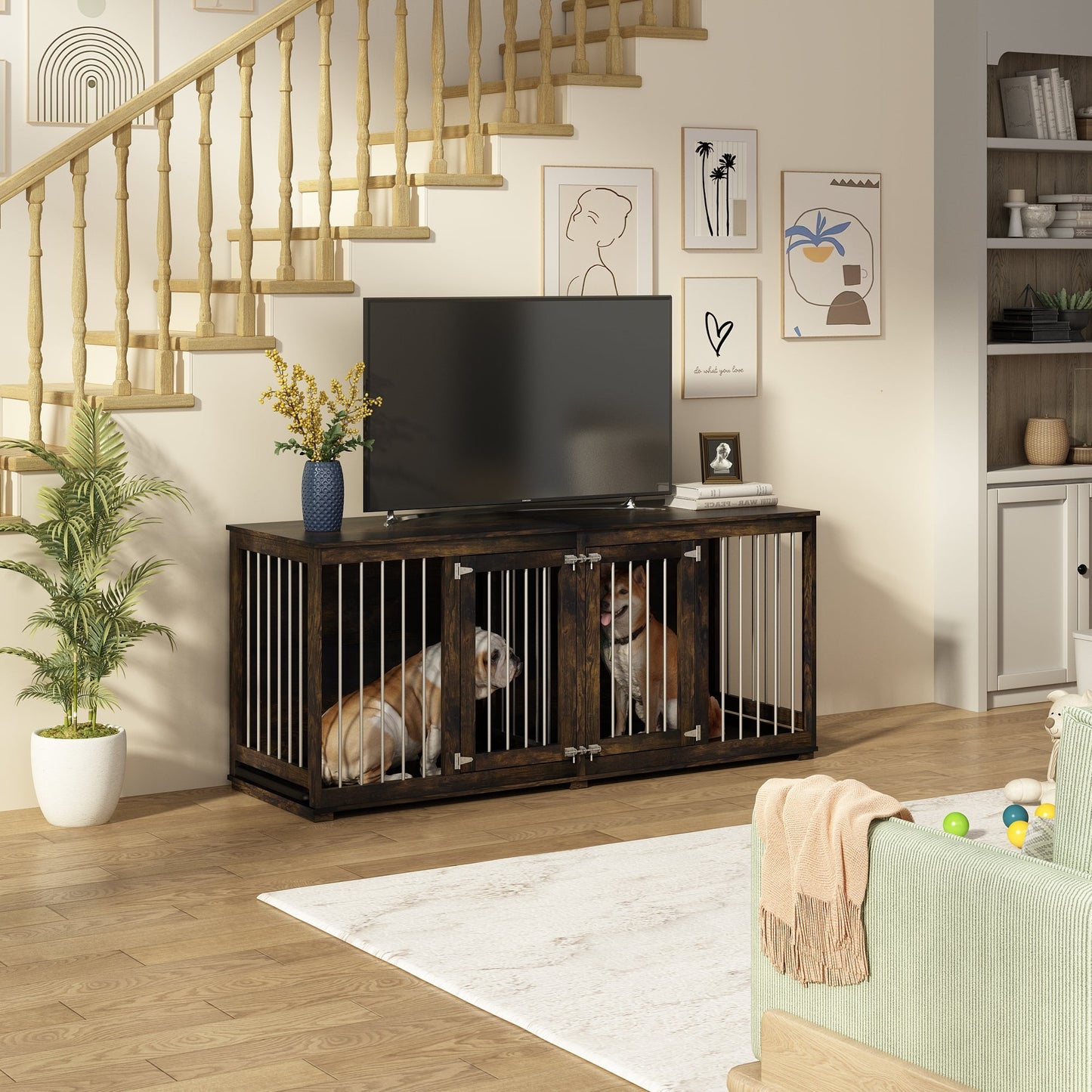 Cage pour animaux de compagnie à double porte de grande taille avec structure renforcée en acier