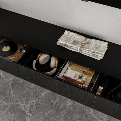 Meuble TV 2 pièces laqué brillant avec éclairage