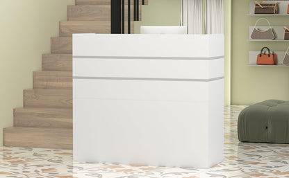 Bureau d'accueil moderne en bois avec armoire de rangement verrouillable, 47 pouces de large. 