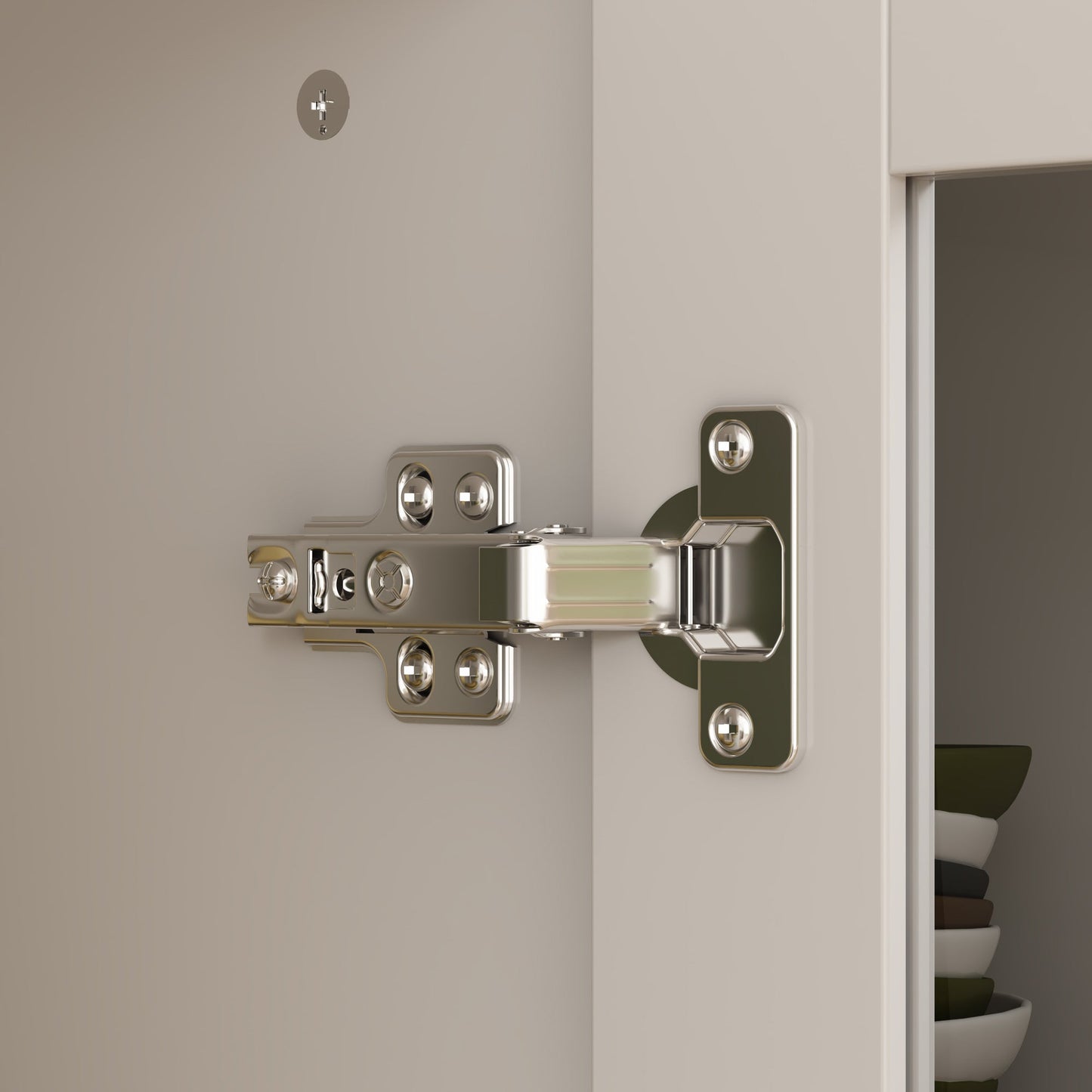 Bibliothèque haute à 6 portes vitrées et poignées coniques dorées