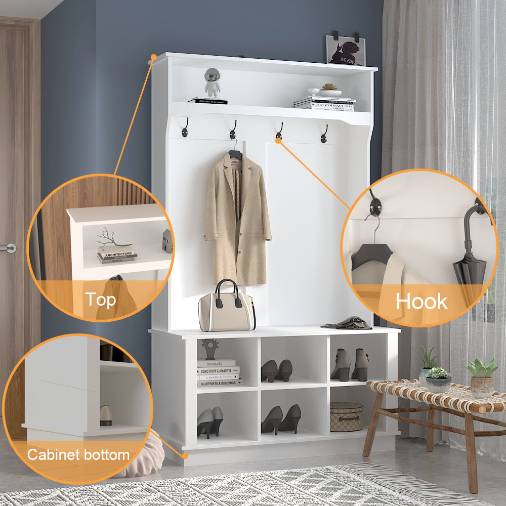 Meuble d'entrée 3 en 1 avec étagère à chaussures, porte-manteau et banc de rangement
