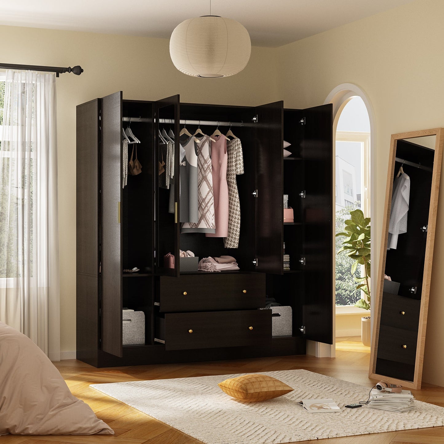 Armoire multifonctionnelle de grand rangement avec miroir